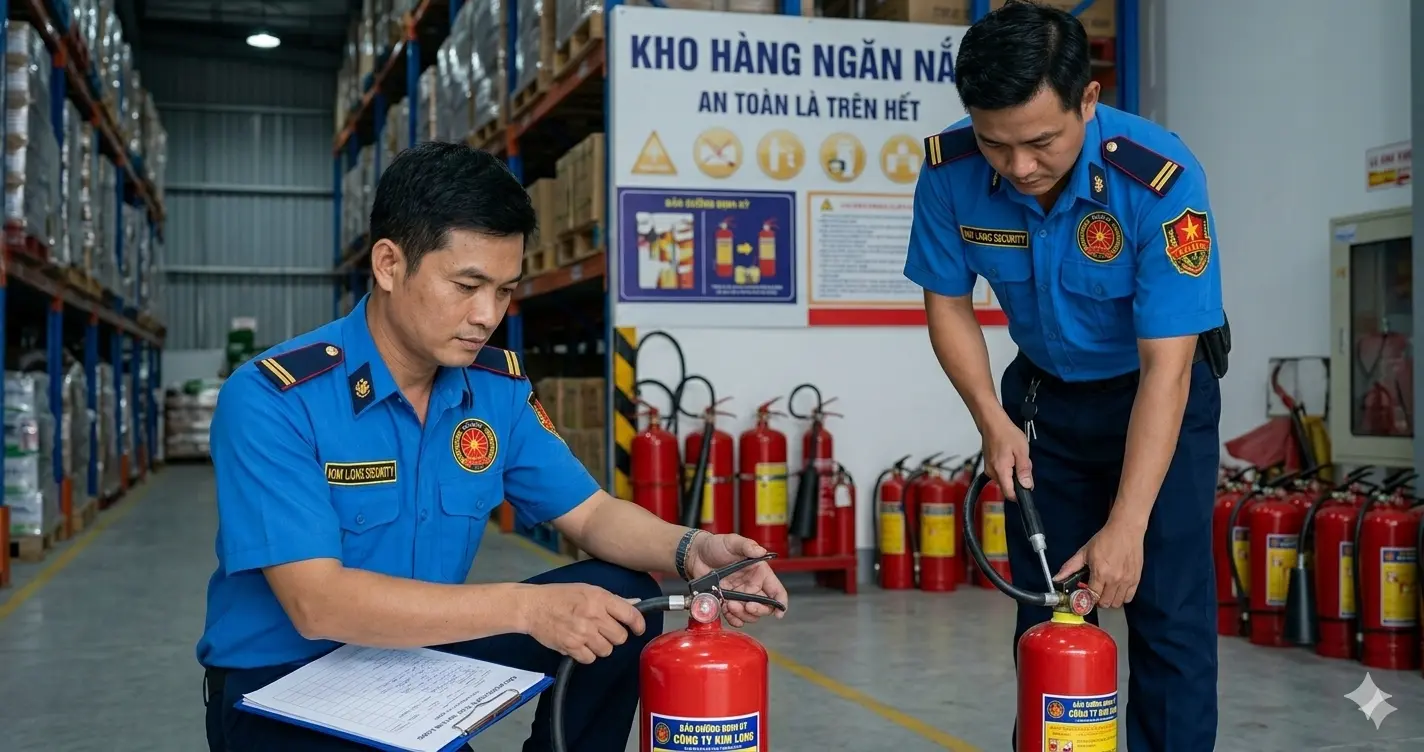 Bảo trì thiết bị PCCC tại dịch vụ bảo vệ chuyên nghiệp Kim Long.