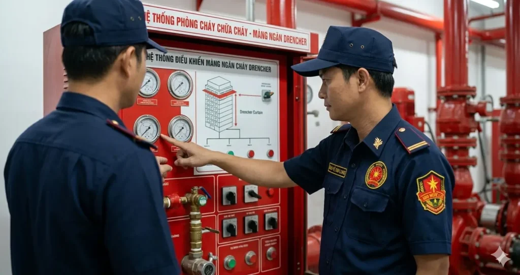 Công ty bảo vệ Hậu Giang vận hành van xả tràn PCCC.