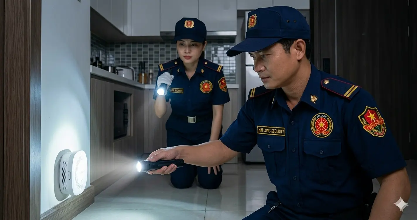 Nhân viên dịch vụ bảo vệ Kim Long – Đồng Nai kiểm tra cảm biến rò rỉ Gas.