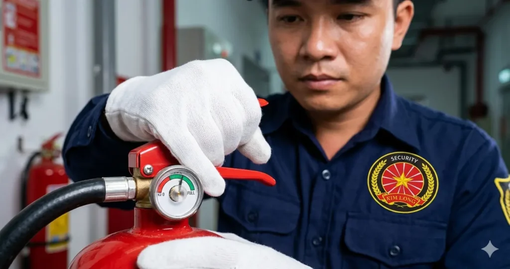 Nhân viên dịch vụ bảo vệ Kim Long kiểm tra chỉ số áp suất.