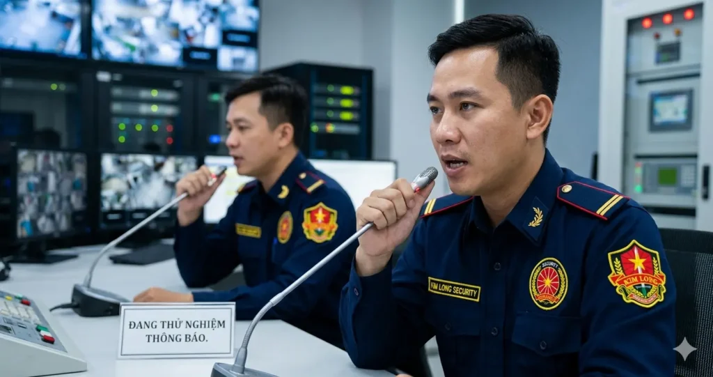 Công ty bảo vệ Cần Thơ kiểm tra hệ thống loa thông báo khẩn cấp.