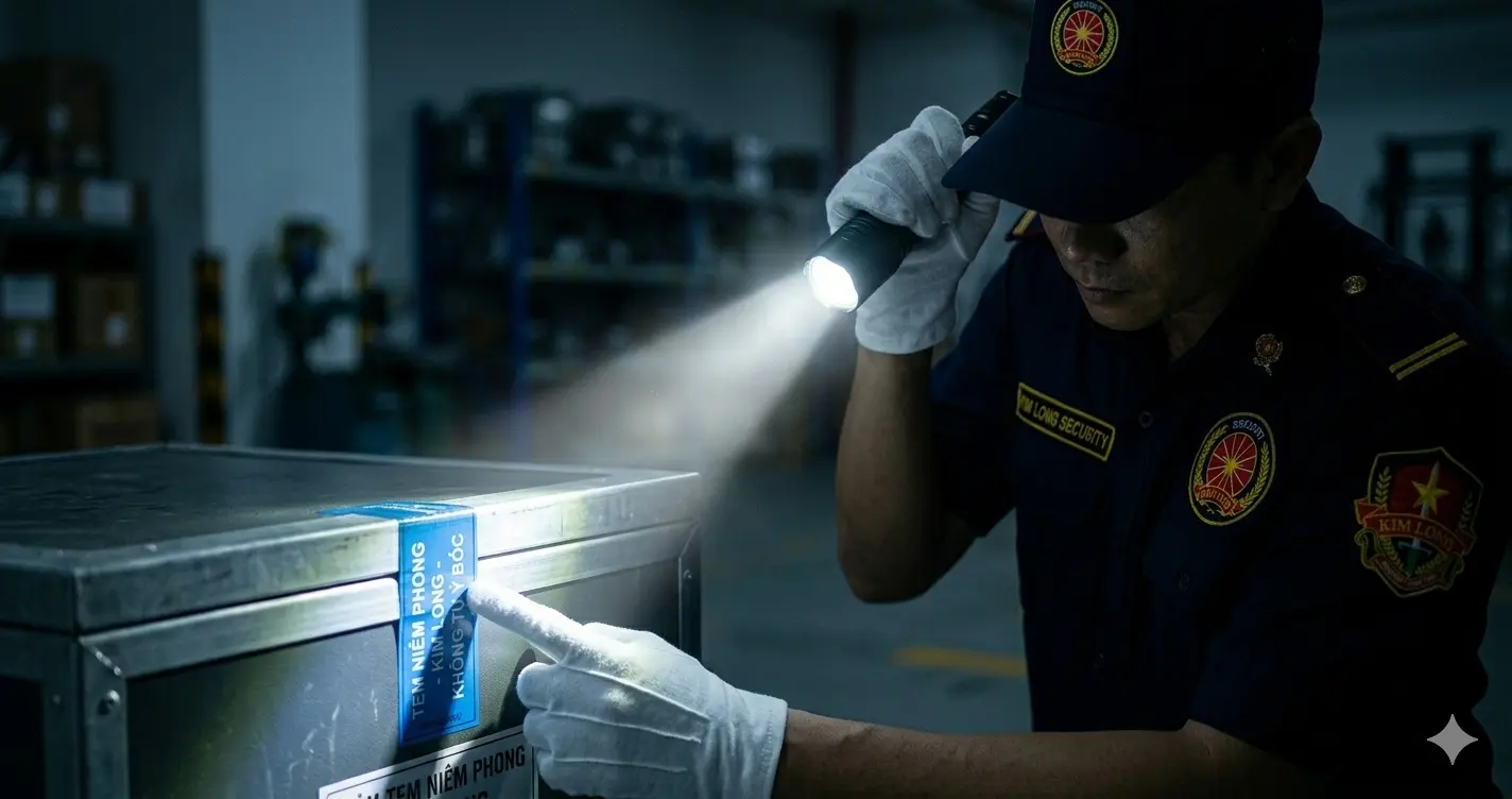 Công ty bảo vệ Kim Long kiểm soát cửa thoát hiểm nhà máy.
