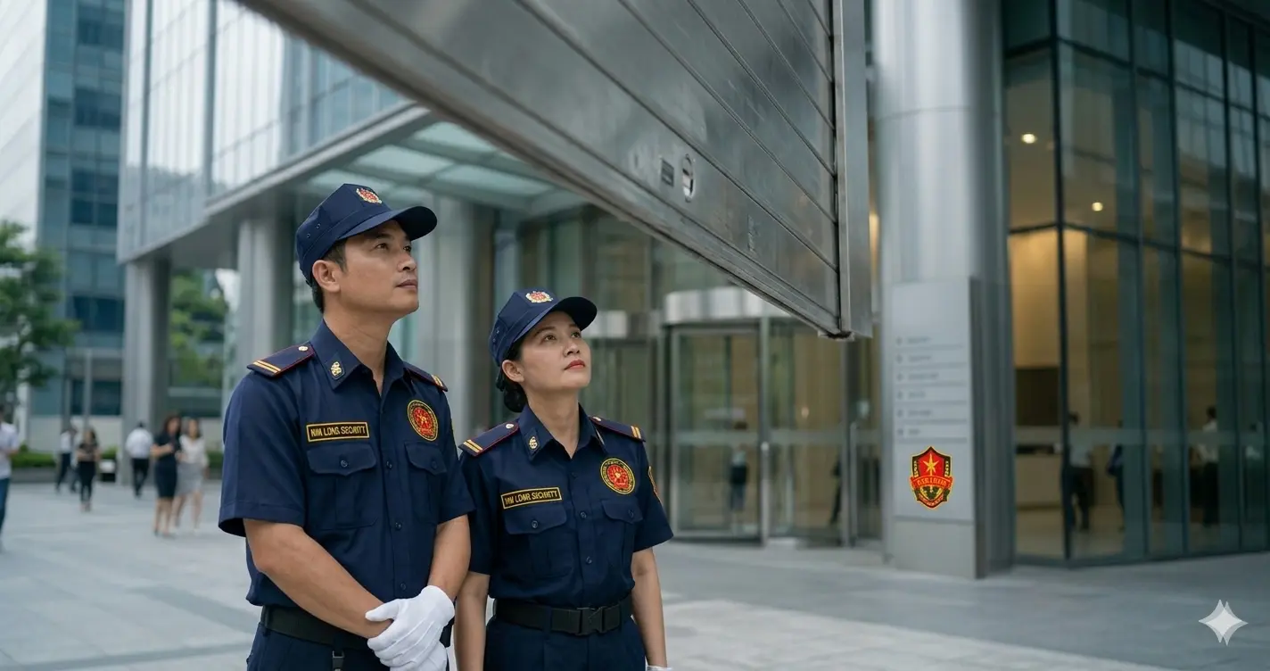 Nhân viên dịch vụ bảo vệ Kim Long - Vĩnh Long kiểm tra rèm ngăn cháy tự động.
