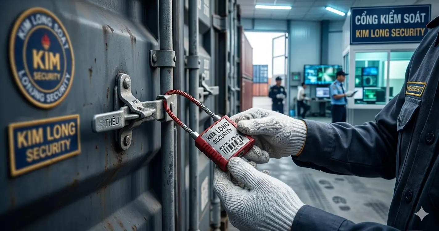 • Nhân viên bảo vệ Kim Long kiểm tra niêm phong Seal container.