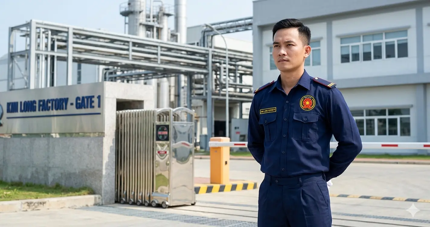 Bảo vệ chuyên nghiệp Kim Long sử dụng gậy soi gầm kiểm tra xe container.