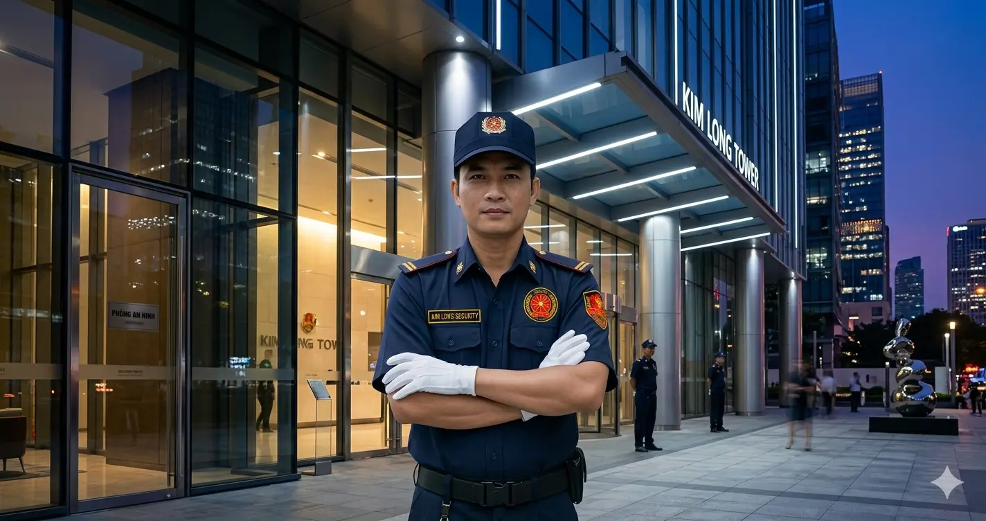 Nhân viên bảo vệ Kim Long sử dụng đèn pin tactical cường độ cao.