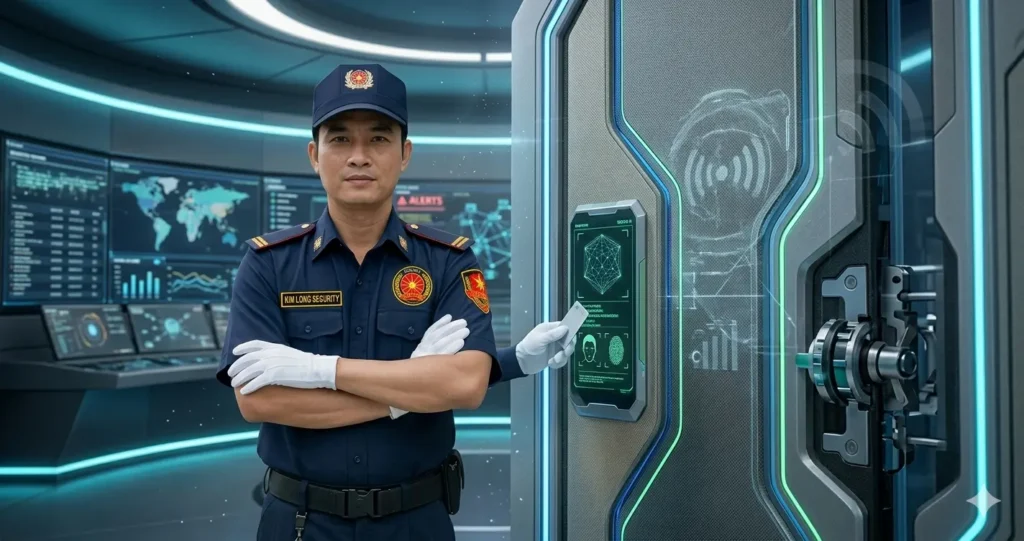 Bảo vệ chuyên nghiệp Kim Long kiểm soát phòng máy chủ Server.