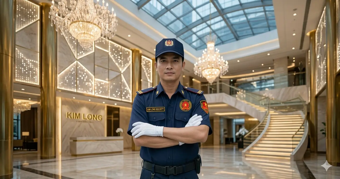 Nhân viên bảo vệ chuyên nghiệp Kim Long trực Showroom ô tô hạng sang.