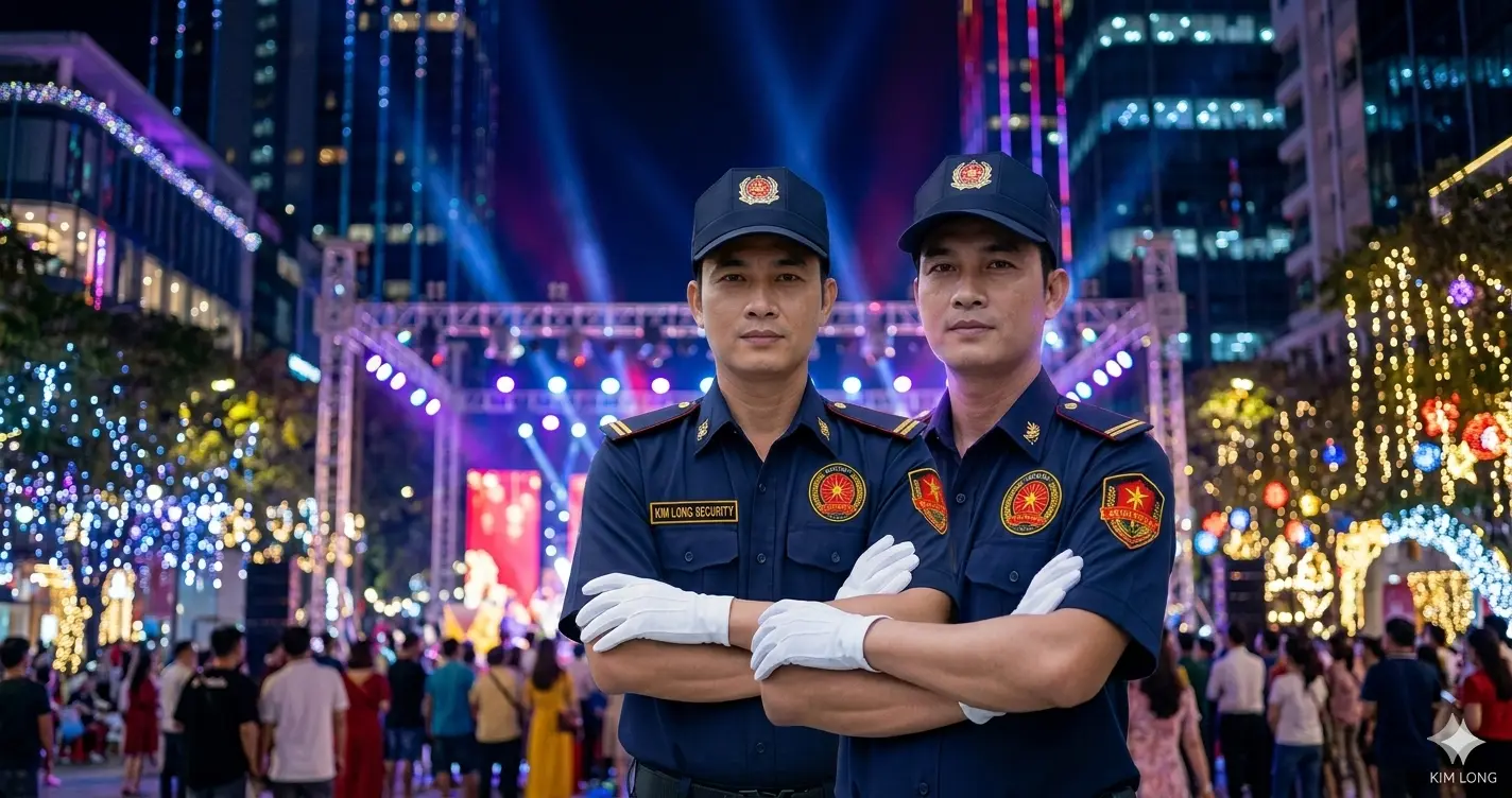 Nhân viên bảo vệ chuyên nghiệp Kim Long kiểm soát đám đông sự kiện.