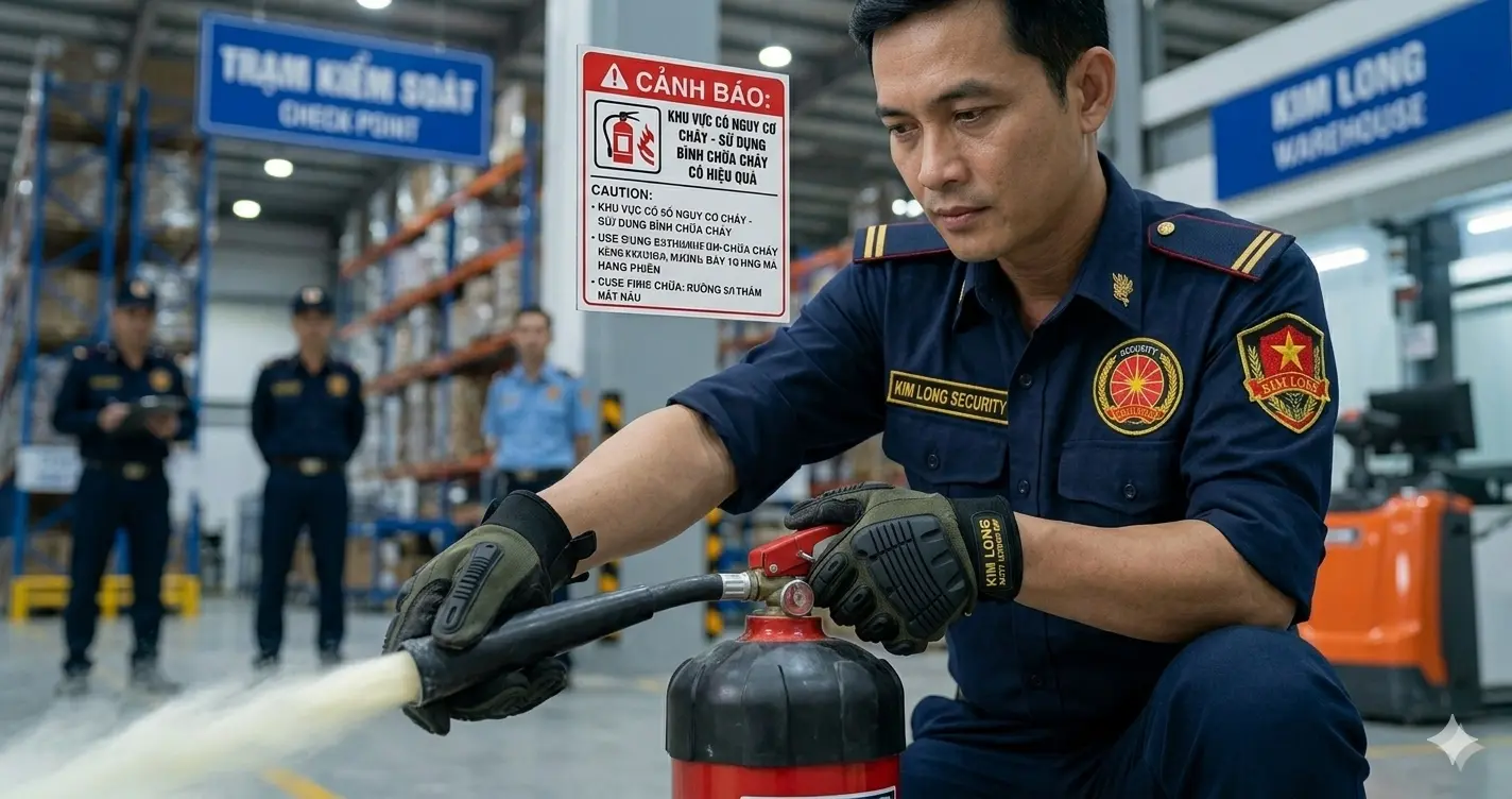 • Bảo vệ chuyên nghiệp Kim Long kiểm soát an toàn kho hóa chất.