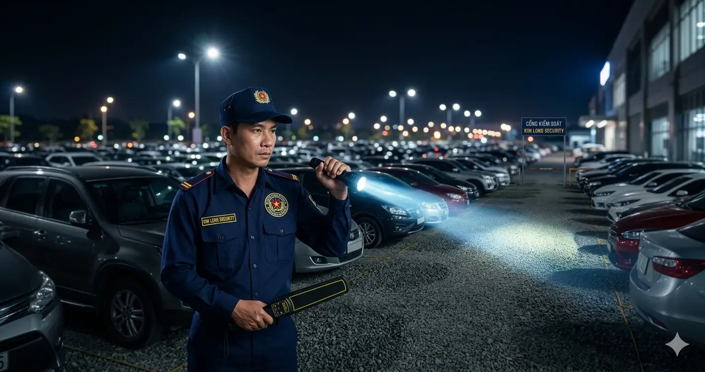 Bảo vệ chuyên nghiệp Kim Long trực đêm bãi xe lộ thiên.