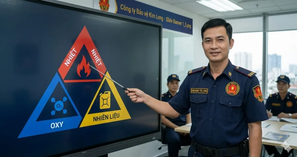 Nguyên lý tam giác lửa trong kỹ thuật PCCC của dịch vụ bảo vệ Kim Long.