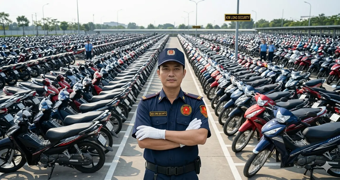 Công ty bảo vệ chuyên nghiệp Kim Long quản lý bãi xe nhà máy.
