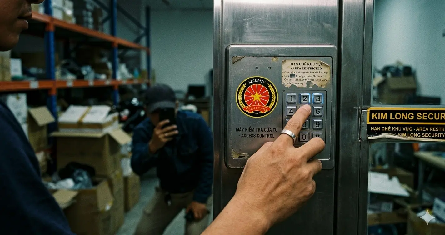 Rủi ro bị nhìn trộm và rò rỉ mật mã cửa từ văn phòng.