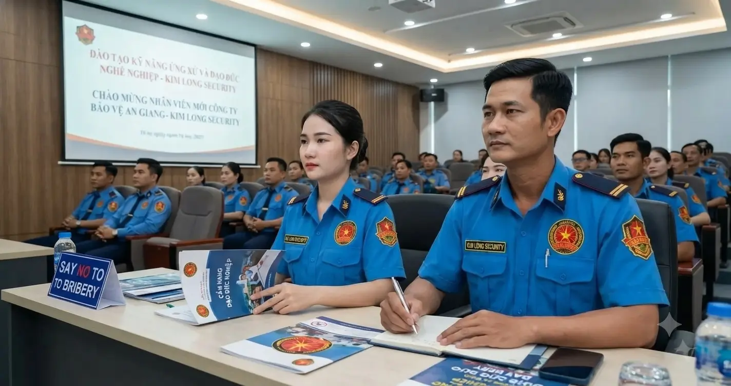 Công ty bảo vệ An Giang - Kim Long Security đào tạo nghiệp vụ.