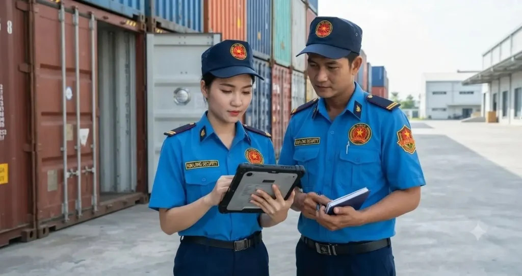 Công ty bảo vệ Bình Dương - Kim Long trực kho vận.