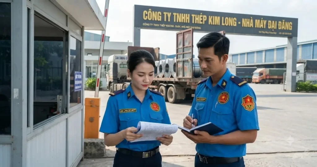 Công ty bảo vệ Bình Dương - Kim Long trực nhà máy thép.