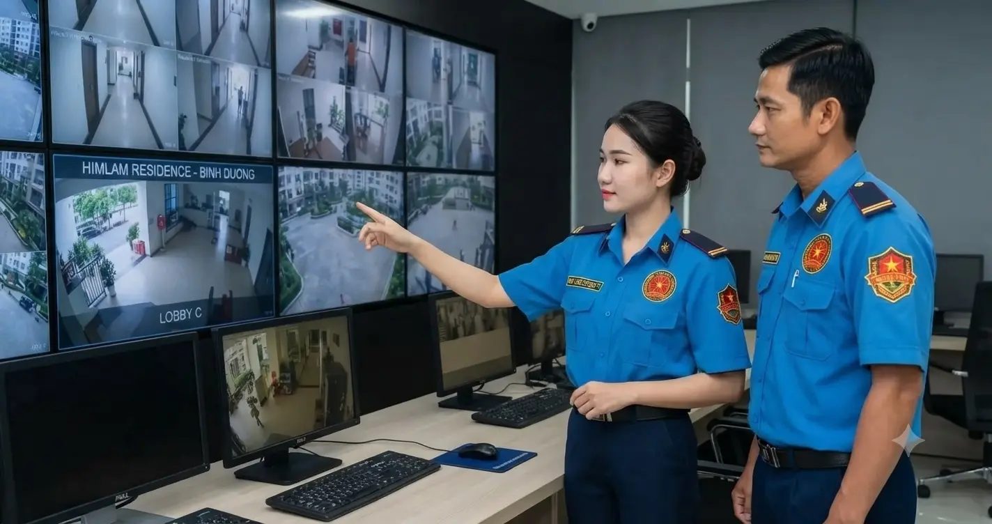 Công ty bảo vệ Bình Dương Kim Long trực chung cư.