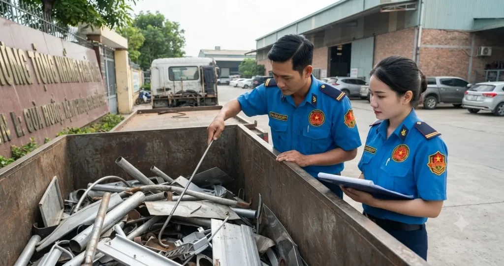 Công ty bảo vệ Cần Thơ – Kim Long kiểm soát phế liệu.