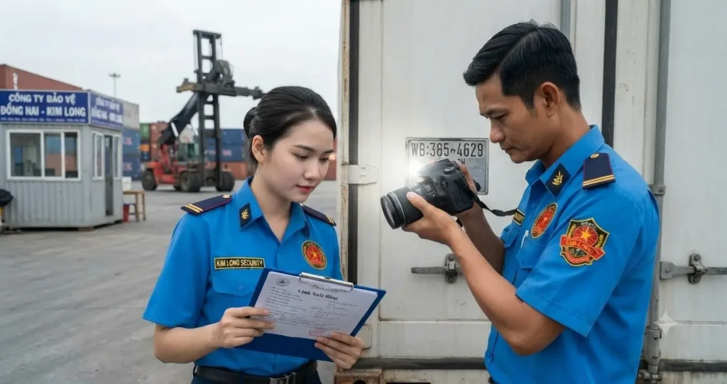 Công ty bảo vệ Đồng Nai - Kim Long kiểm soát xe container.