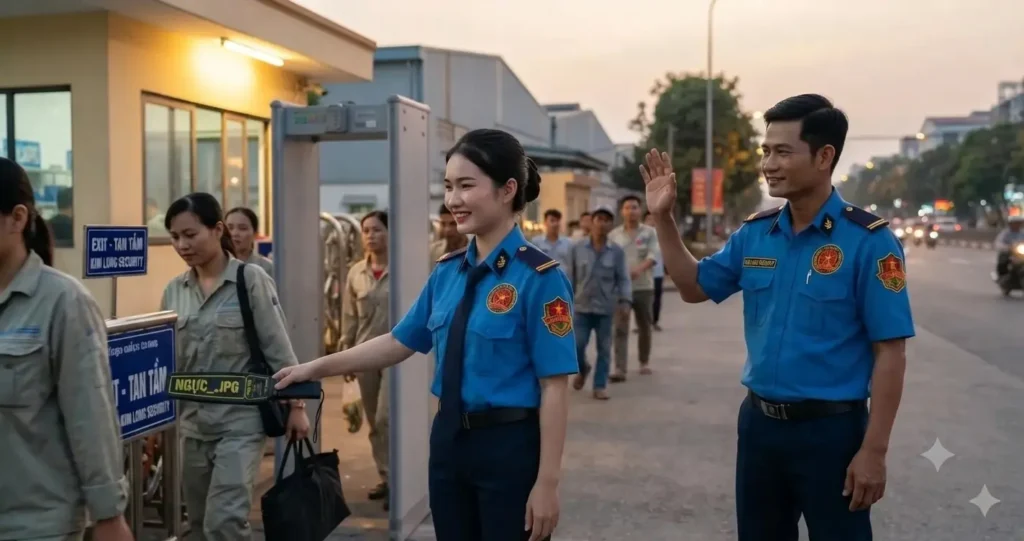 Công ty bảo vệ TpHCM - Kim Long kiểm soát công nhân viên.