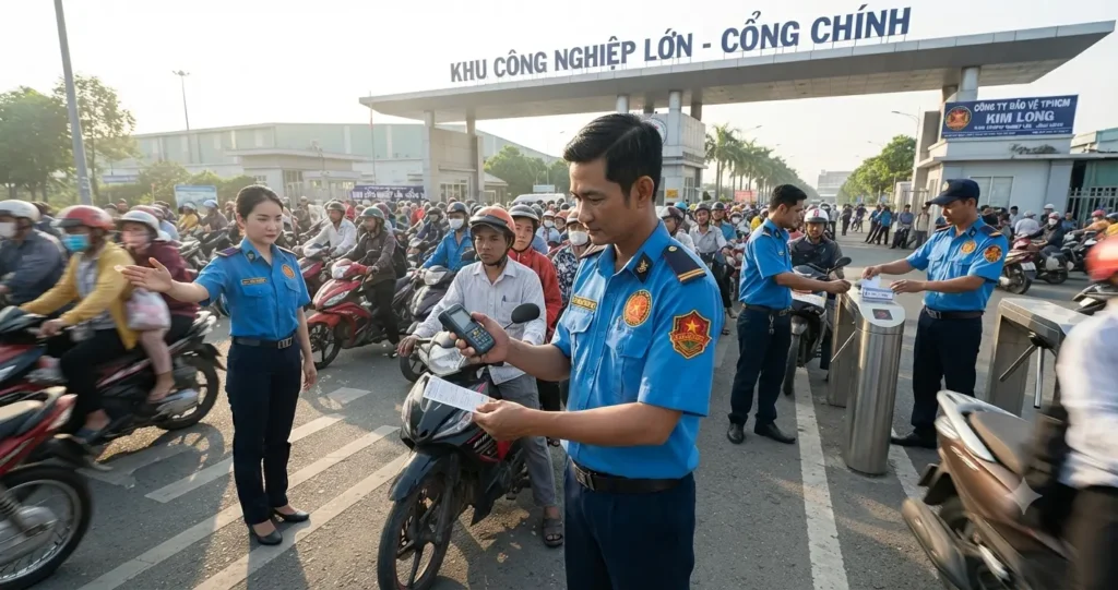 Công ty bảo vệ TpHCM - Kim Long trực khu công nghiệp.