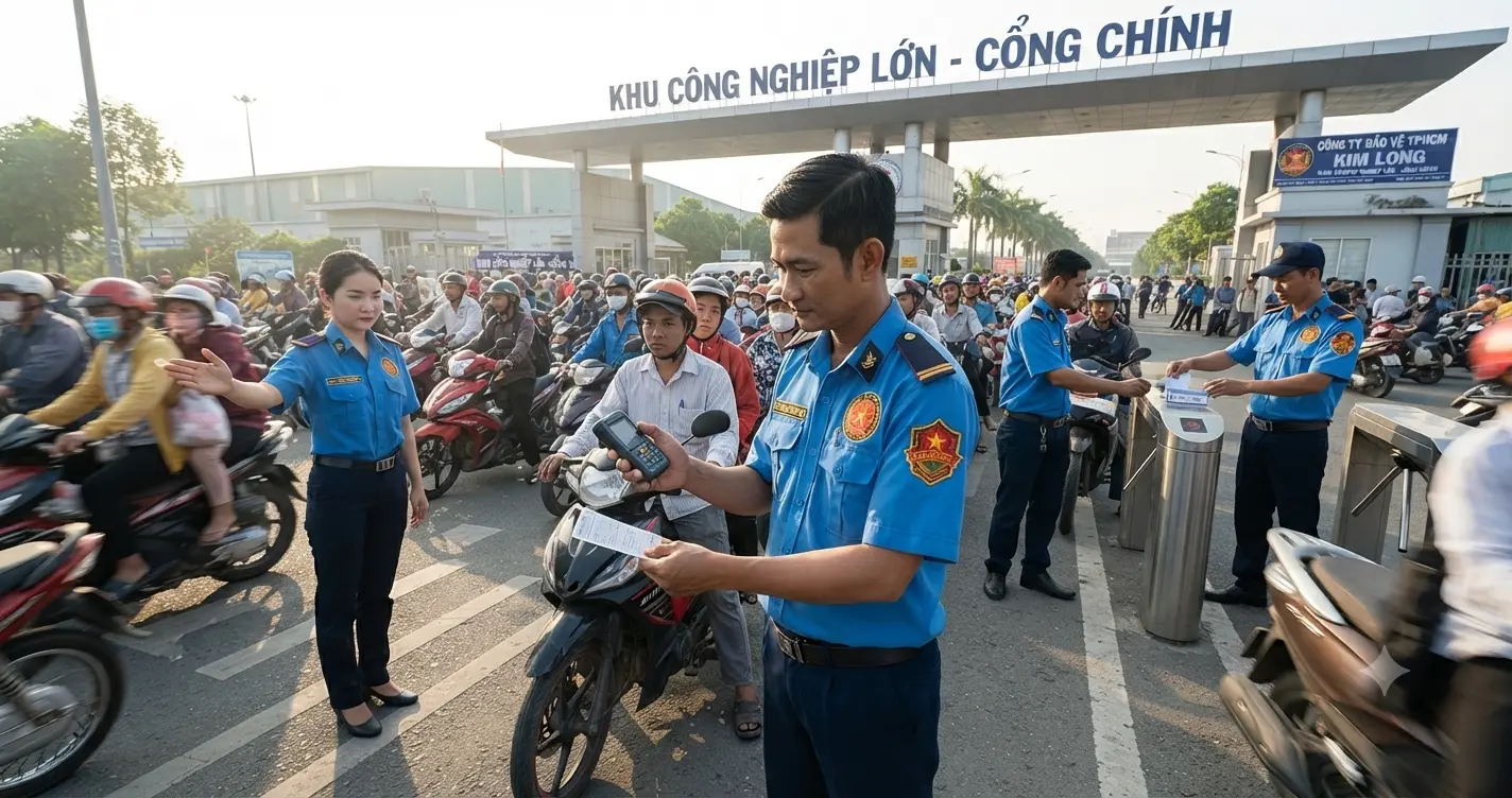 Công ty bảo vệ TpHCM - Kim Long trực khu công nghiệp.