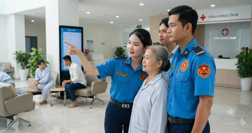 Công ty bảo vệ Đồng Nai Kim Long trực bệnh viện.