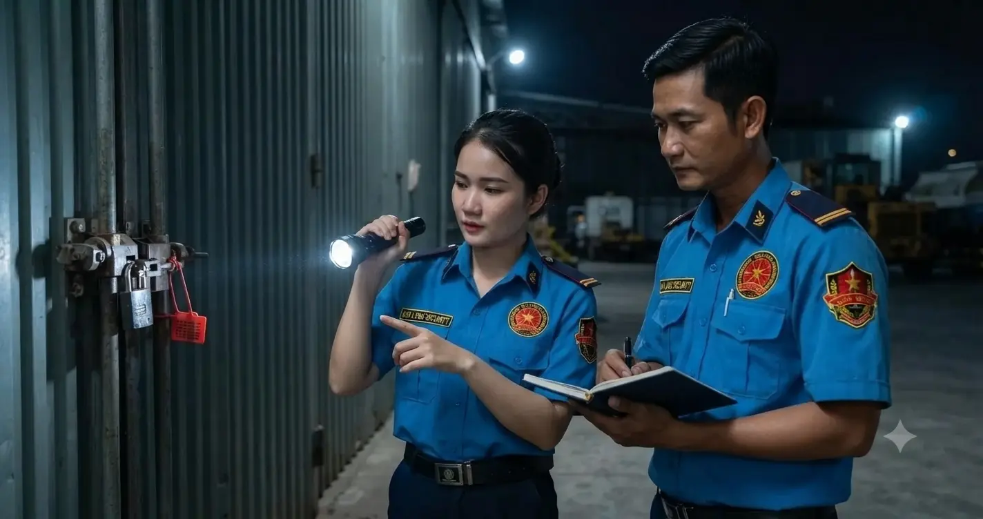 Công ty bảo vệ Bình Dương - Kim Long Security trực kho bãi.