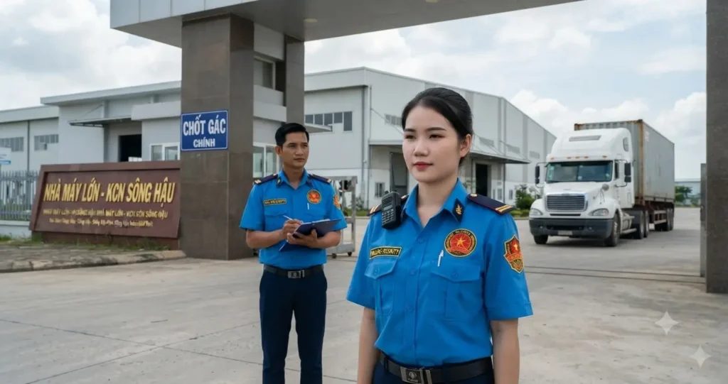 Nhân viên Công ty bảo vệ Hậu Giang - Kim Long Security trực chiến tại khu công nghiệp Hậu Giang