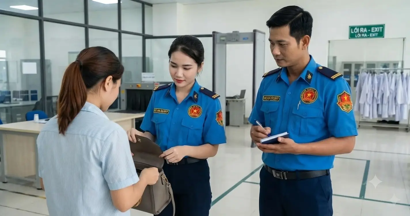Nhân viên Công ty bảo vệ Long An - Kim Long kiểm soát an ninh tại nhà máy Long An