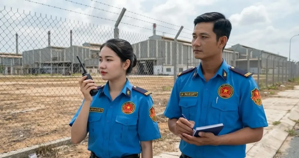 Nhân viên Công ty bảo vệ Tây Ninh - Kim Long tuần tra an ninh tại KCN Tây Ninh