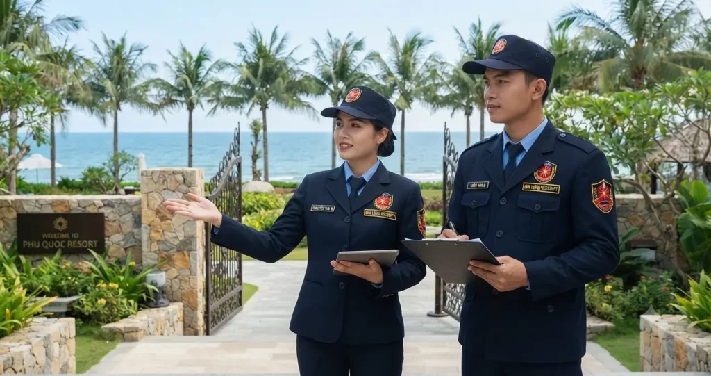 Nhân viên Công ty bảo vệ Kiên Giang - Kim Long chuyên nghiệp tại resort Phú Quốc, Kiên Giang