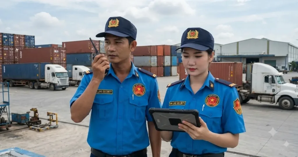 Đội ngũ bảo vệ Công ty bảo vệ Sóc Trăng - Kim Long làm nhiệm vụ tại khu công nghiệp Sóc Trăng