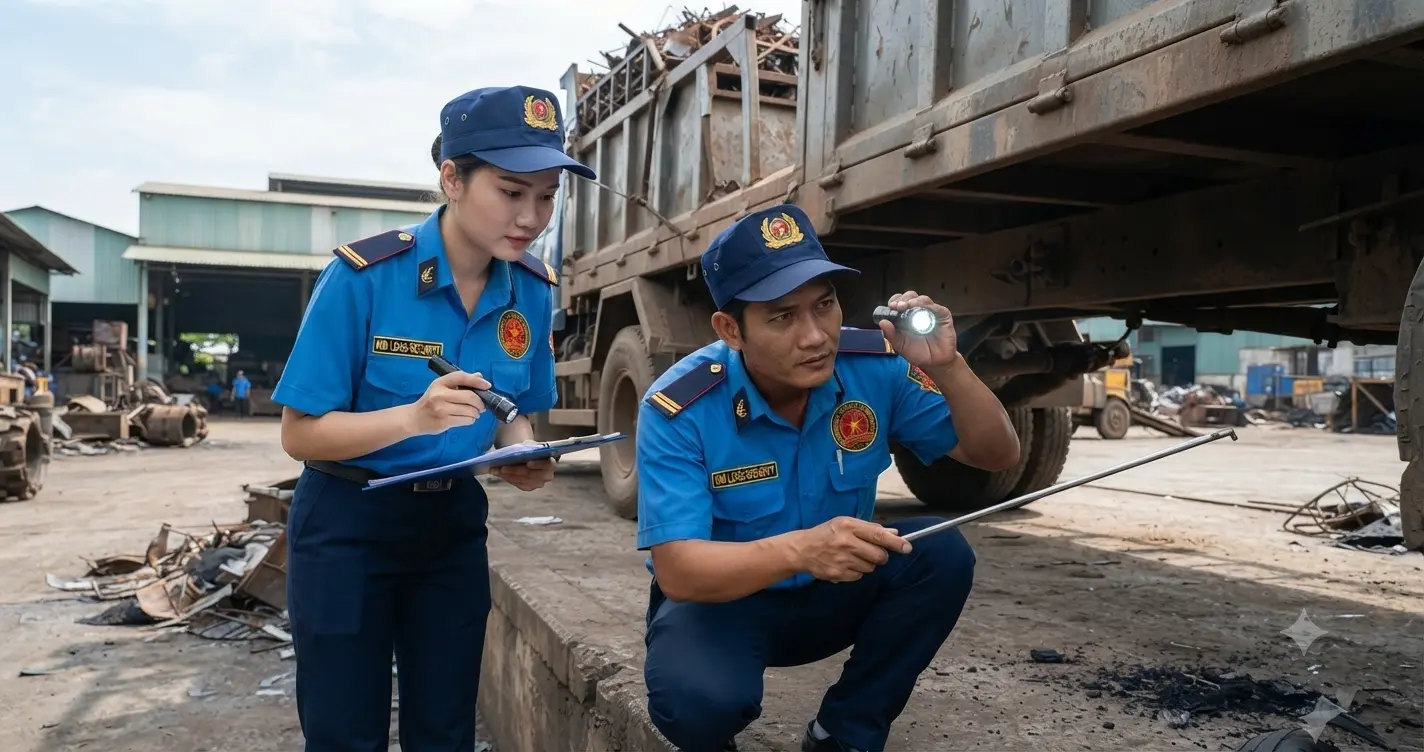 Công ty bảo vệ Bình Phước - Kim Long Security kiểm tra xe phế liệu tại Bình Phước