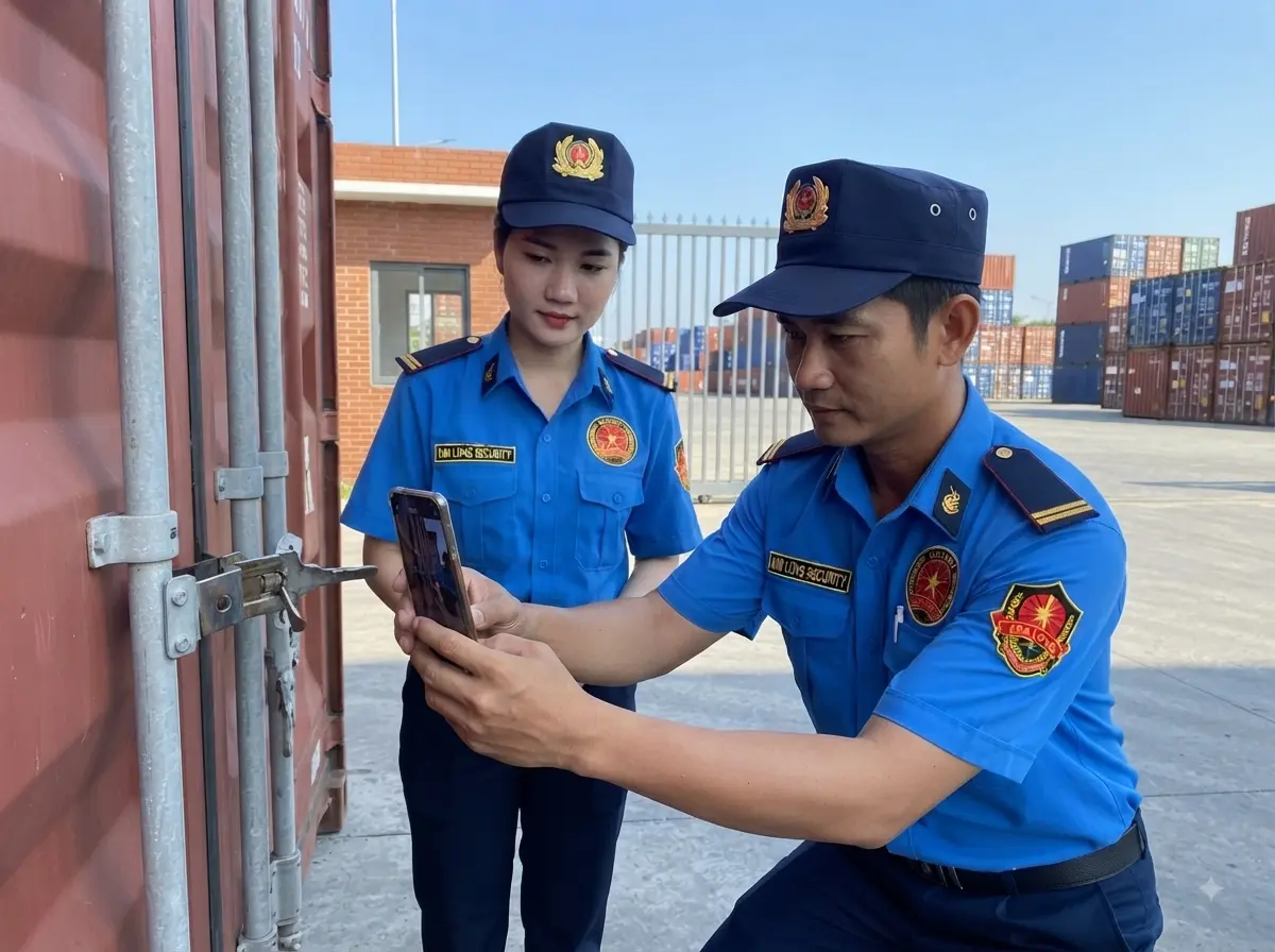 Công ty bảo vệ Bình Dương - Kim Long Security kiểm tra seal container tại kho hàng Bình Dương