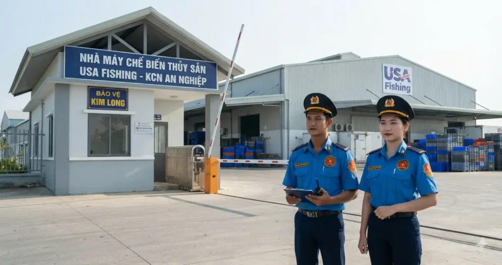 Công ty bảo vệ Sóc Trăng - Kim Long trực cổng tại nhà máy thủy sản Sóc Trăng