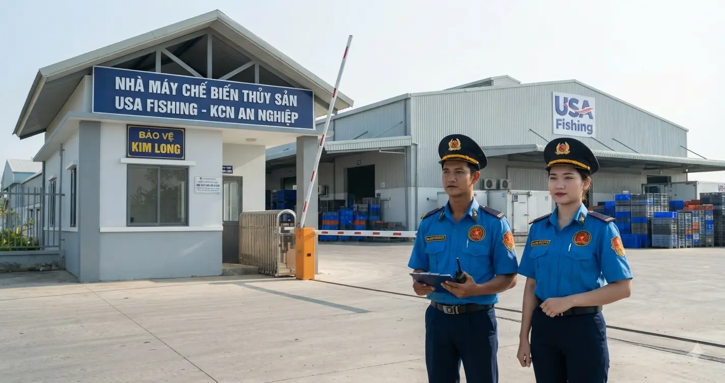 Công ty bảo vệ Sóc Trăng - Kim Long trực cổng tại nhà máy thủy sản Sóc Trăng