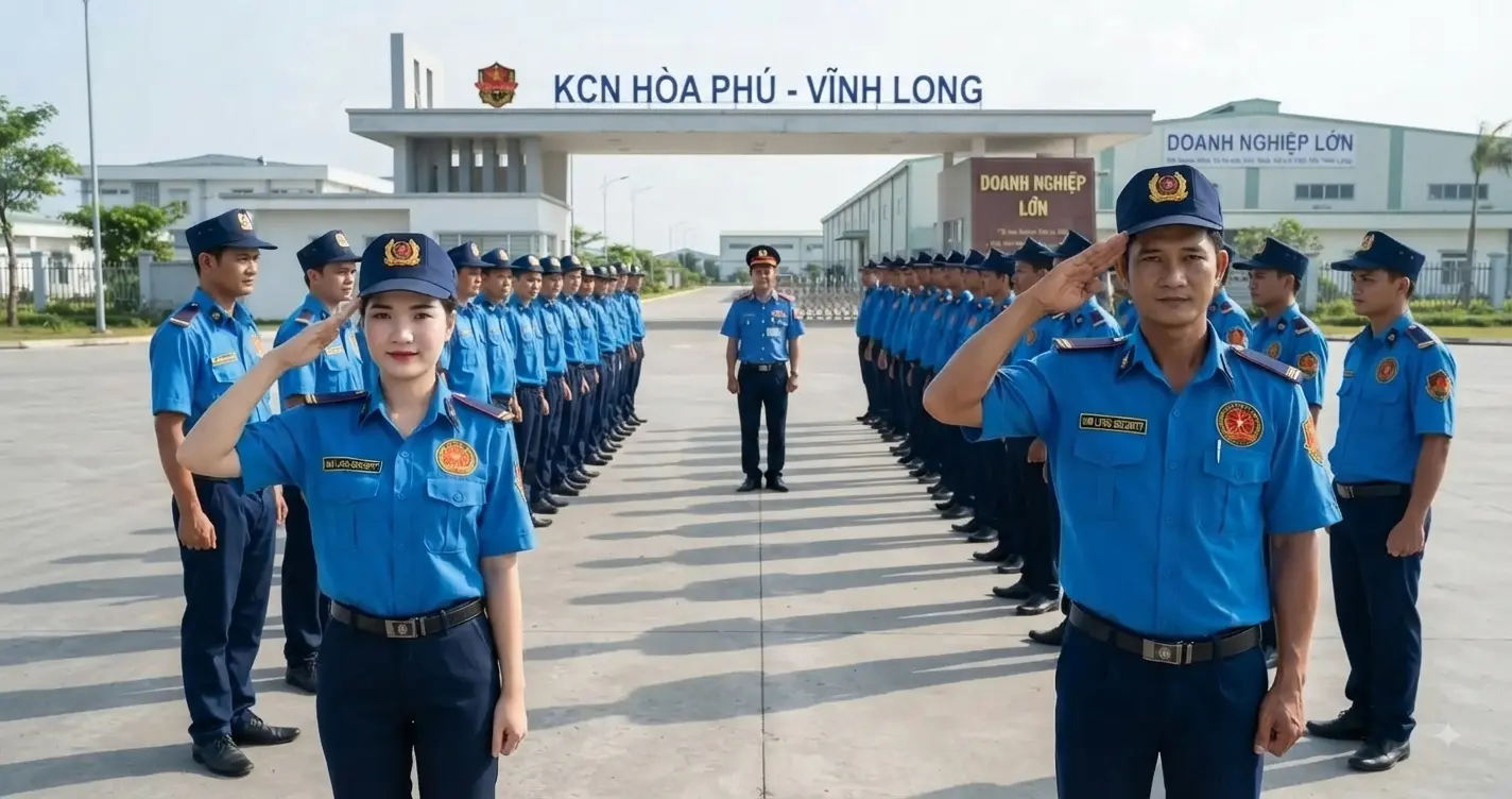 Lực lượng bảo vệ chuyên nghiệp công ty bảo vệ Vĩnh Long - Kim Long bàn giao ca tại Vĩnh Long