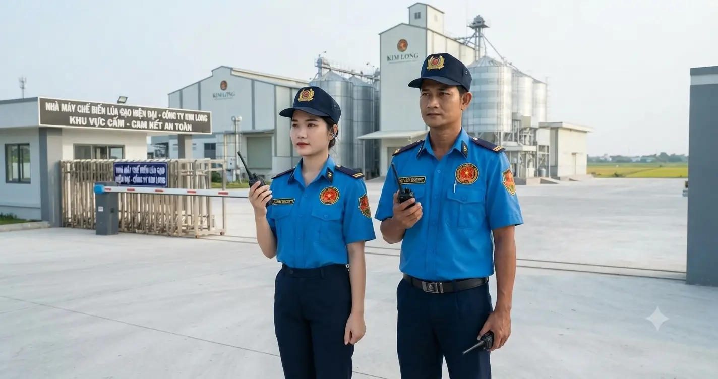 Nhân viên công ty bảo vệ Đồng Tháp uy tín (Kim Long Security) trực cổng nhà máy